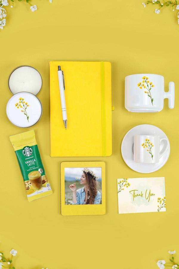 Trendmiya Defter & Kalem & T Kupa & Fincan & Mum &İnstagram Çerçeve & Tek İçimlik Latte Hediye Seti - Image 1