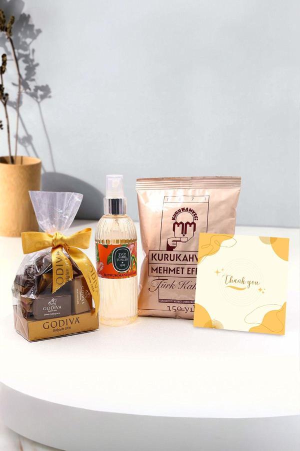 Trendmiya Türk Kahvesi & Eyüp Sabri Tuncer 150Ml Sprey Kolonya & Godiva Napoliten Çikolata Hediye Seti - Image 1
