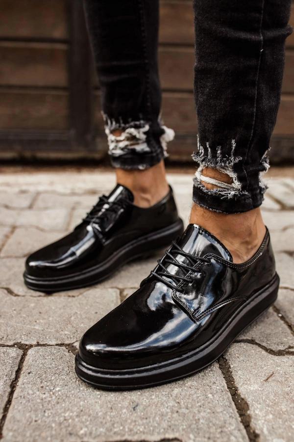 CH003 RST Pelle Verniciata Classica Erkek Ayakkabı SIYAH - Image 1