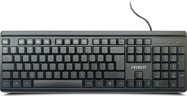 EVEREST KB-741F, USB Kablolu, Türkçe F,  2 metre Bakır Kablolu, Standart Klavye (Siyah) - Image 1