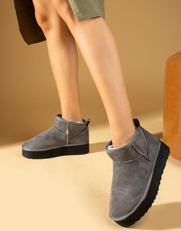 Pembe Potin İçi Yünlü Bilekte Rahat Kalıp Kalın Taban Mini Kadın Bot 007-1999-23Nubuk - Image 1