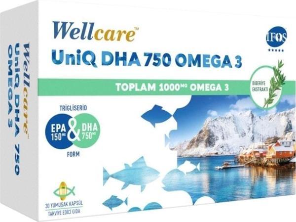 Wellcare Uniq Dha 750 Omega 3 1000 Mg Takviye Edici Gıda 30 Yumuşak Kapsül - Image 1