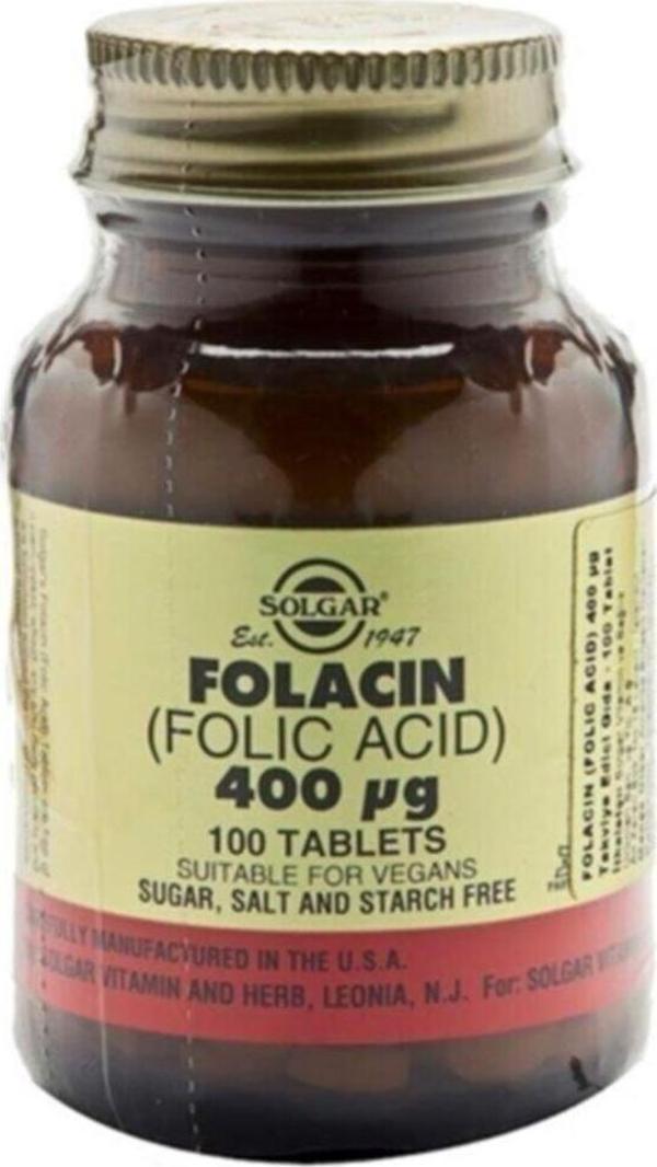 Solgar Folic Acid Folacin 400 Mcg 100 Tablet 033984010802 - Image 1