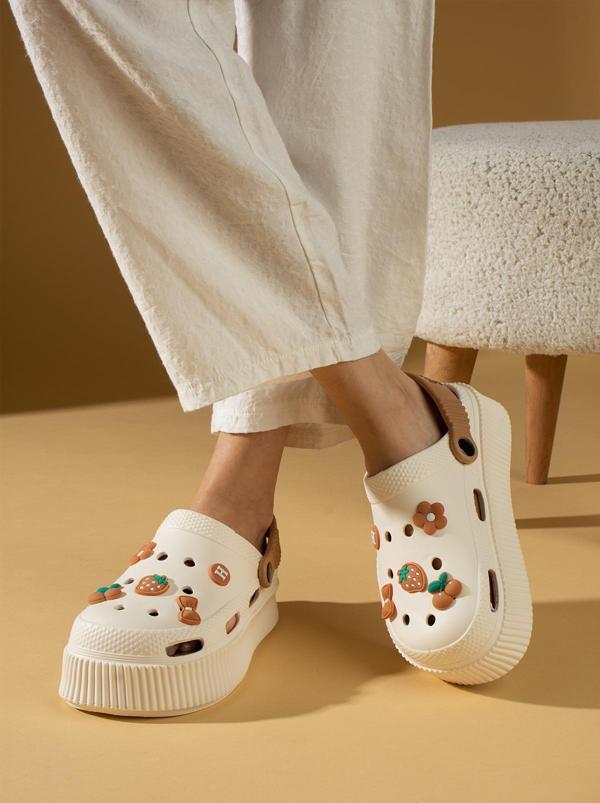 Pembe Potin Yüksek Taban Jibbitzli Eva Comfort Kadın Sandalet DNZ224-24BejVizon - Image 1