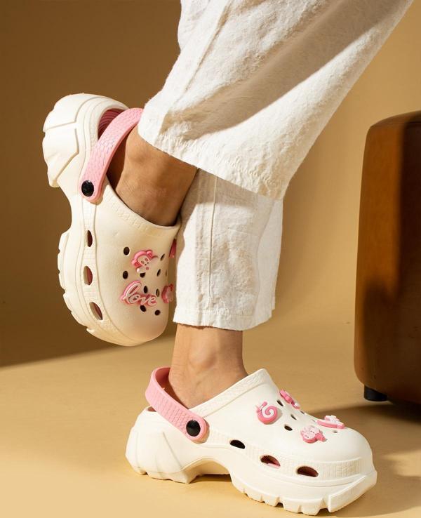 Pembe Potin Yüksek Taban Love Maskotlu Kadın Eva Sandalet DNZ 500Vanilya - Image 1