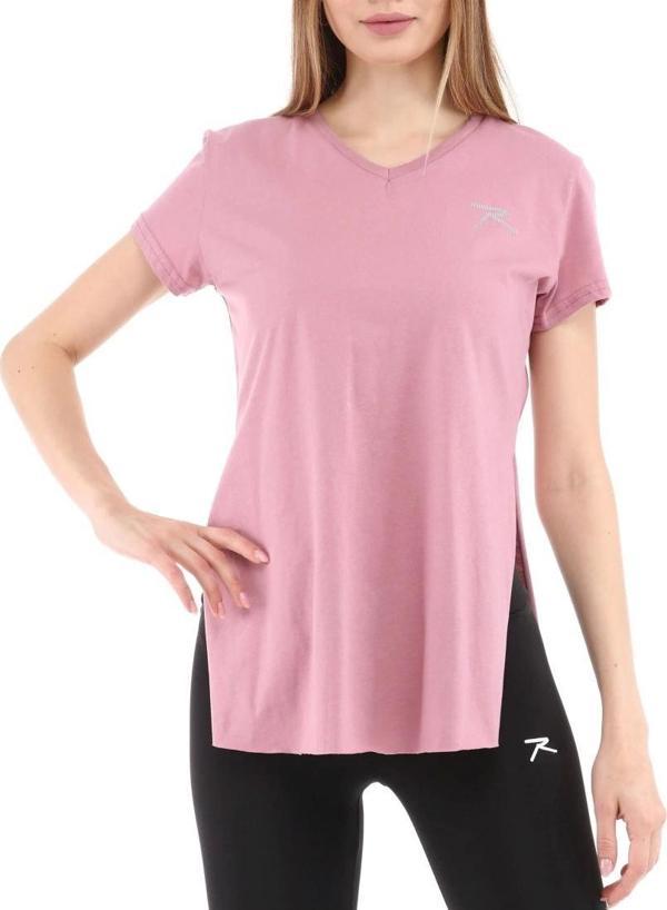 Raru Kadın %100 Pamuk V Yaka T-Shirt FRAGUM PEMBE - Image 1