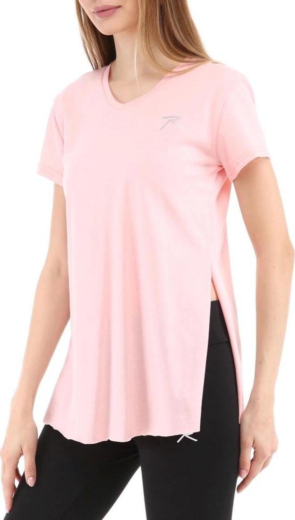 Raru Kadın %100 Pamuk V Yaka T-Shirt FRAGUM PEMBE - Image 1