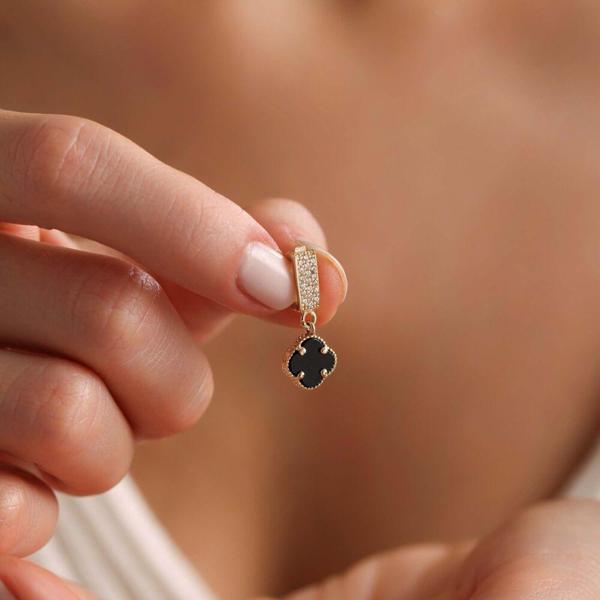14 Ayar Black Yonca Charm Uç ( Bilezik-Kolye) - Image 1