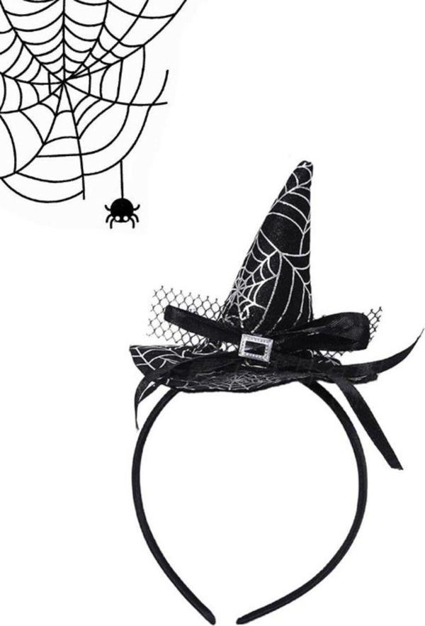 HALLOWEEN ŞAPKALI CADI TAÇ SİYAH ÖRÜMCEK DESEN - Image 1