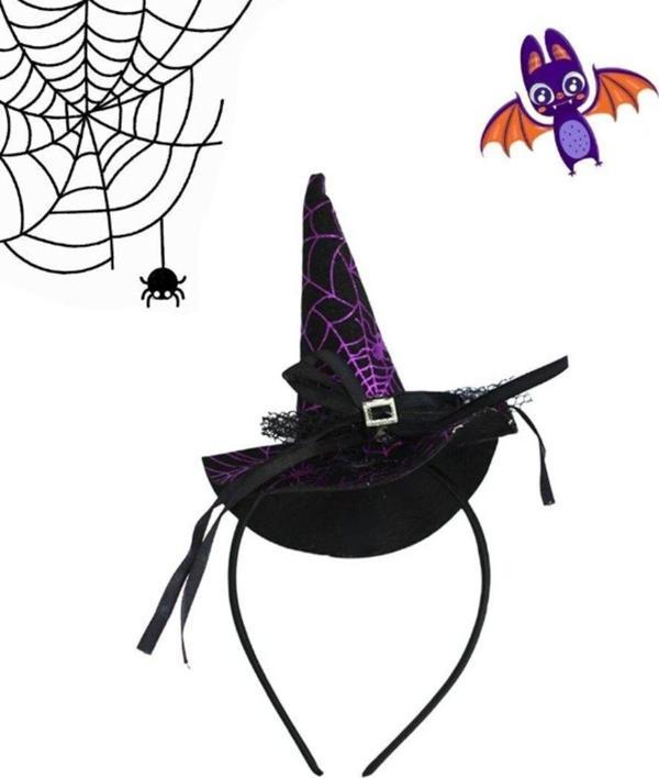 HALLOWEEN ŞAPKALI CADI TAÇ SİYAH-MOR - Image 1