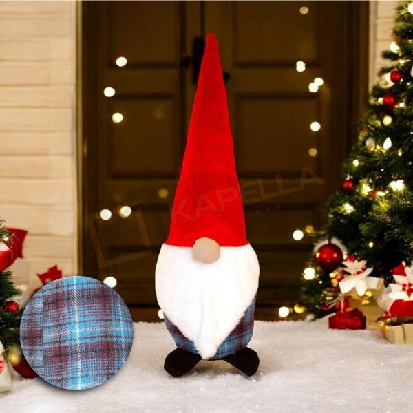 Yılbaşı Noel Baba Dekoratif Biblo Bordo Mavi Ekose - Image 1