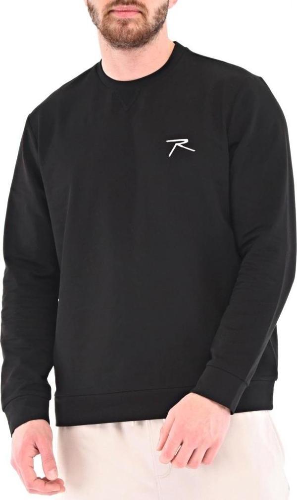 Raru Pamuklu Bisiklet Yaka Basic Sweatshirt PORTA SİYAH - Image 1