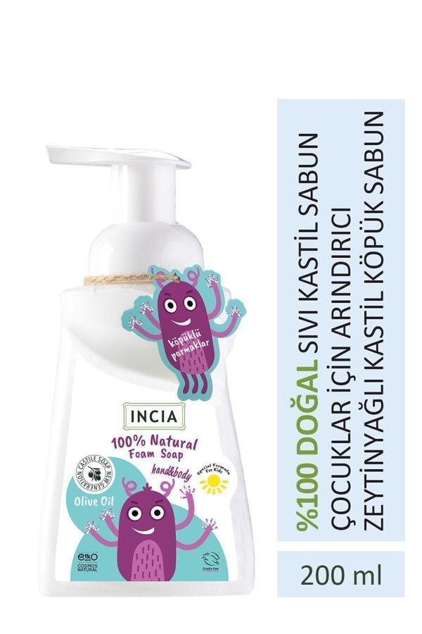 INCIA %100 Doğal Köpük Kastil Sabunu Çocuklar İçin Zeytinyağlı 10 Bitkisel Değerli Yağ Vegan 200 ml - Image 1