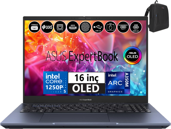 Asus Expertbook WB5602CBN-L20164 Intel Core I5 1250P 40GB Ddr5 1tb SSD 16" OLED 4K 4gb ARCA350M WINDOWS11PRO Taşınabilir Bilgisayar WL2016434 + Weblegelsin Çanta - Image 1