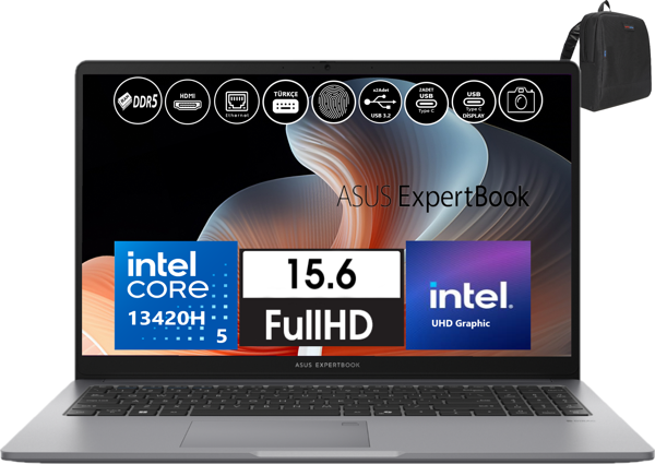 Asus Expertbook P1 P1503CVA Intel Core I5-13420H 24GB Ddr5 1tb SSD Freedos 15.6 Fhd Intel UHD Taşınabilir Bilgisayar EXI58512G0D13 + Zetta Çanta - Image 1
