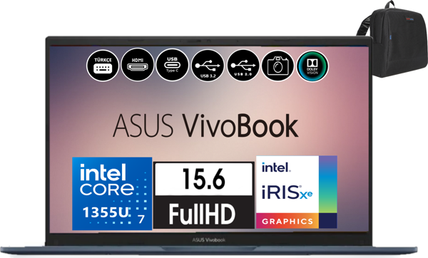 Asus Vivobook 15 WEBX1504VA-NJ413 Intel I7-1355U 8gb 4tb SSD WINDOWS11PRO 15.6 Fhd Taşınabilir Bilgisayar WX1504VANJ413W05 + Zetta Çanta - Image 1
