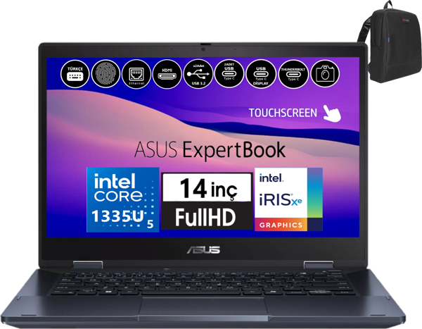 Asus Expertbook B3 Flip B3402FVA Intel Core I5-1335U 24GB 1tb SSD 14" Fhd Dokunmatik WIN11HOME Taşınabilir Bilgisayar B3402I58512S0D23 + Zetta Çanta - Image 1