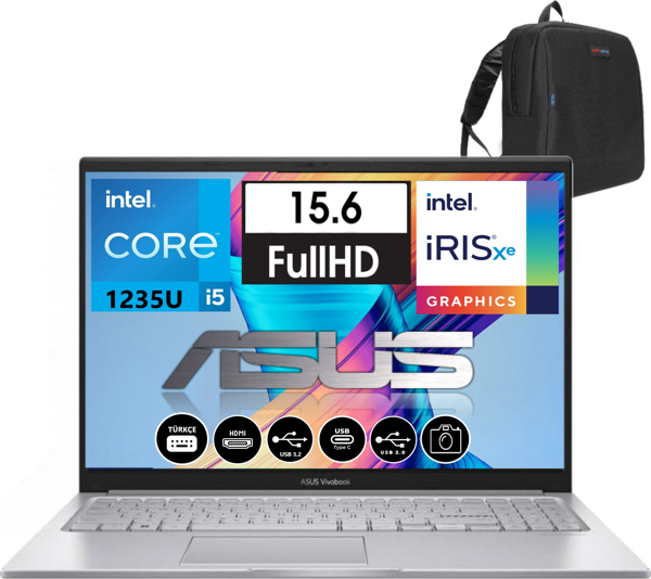 Asus vivobook 15 X1504ZA Intel I5-1235U 40GB 1tb SSD Intel Iris Xᵉ Graphics 15.6" Fhd Freedos Taşınabilir bilgisayar NJ67018 + Zetta Çanta - Image 1
