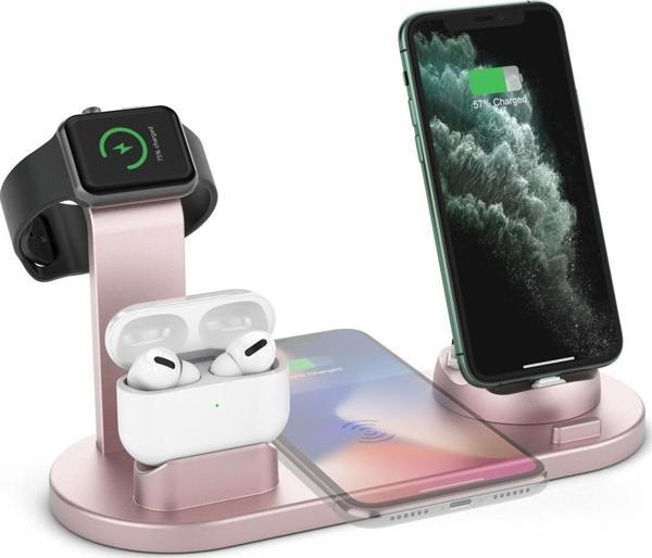 Native Audio 4 in 1 Kablosuz 10W Rose Gold Hızlı Şarj Masaüstü Standı - Image 1
