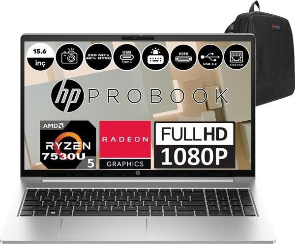 Hp Probook 455 G10 Amd Ryzen 5 7530U 8gb 1tb SSD Amd Radeon™ Graphics Windows 11 Home 15.6" Fhd Taşınabilir Bilgisayar 854S1ESH03 + Zetta Çanta - Image 1