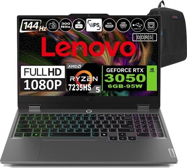 Lenovo Loq 15ARP9 Amd Ryzen 5 7235HS Ddr5 96GB 512GB SSD RTX3050-6GB 300NITS 15.6" 144Hz Fhd Freedos Taşınabilir Bilgisayar 83JC000PTRF13 + Zetta Çanta - Image 1