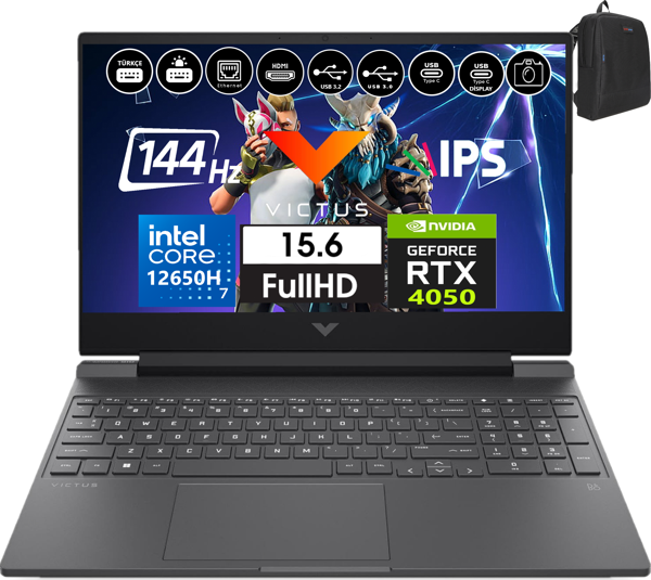 Hp Victus W15-FA1073NT Intel Core I7-12650H 32GB 4tb SSD 6GB/RTX4050 WINDOWS11HOME 15.6" 144Hz Fhd IPS Taşınabilir Bilgisayar BB10MZEA28 + Weblegelsin Çanta - Image 1