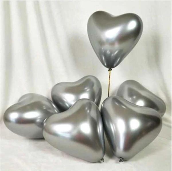Balonevi 12" Krom Kalp Silver 12 İnç Kalp Şekilli Gümüş Balon (50 Li Paket) - Image 1