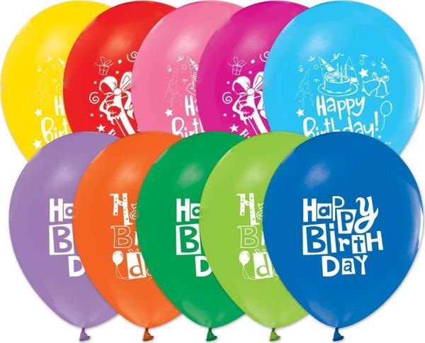 Balonevi Happy Birthday Party Baskılı 12 İnc Pastel Renk Doğum Günü Balonu (100 Lü Paket) - Image 1