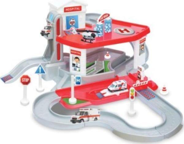 Dede Ambulans Arabası Ve Helikopterli Hastane Garaj Seti 2 Katlı - Image 1