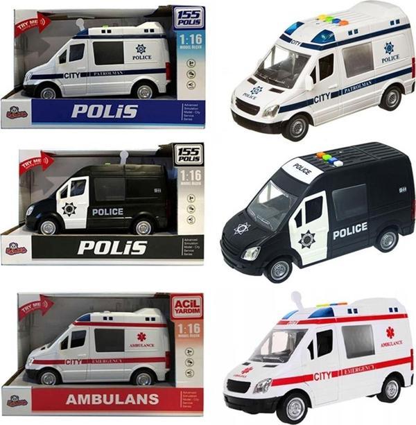 Ctoy Işıklı Ve Sesli Sürtmeli Polis Minibüsü – Ambulans 1:16 (Karışık Model 1 Adet) - Image 1