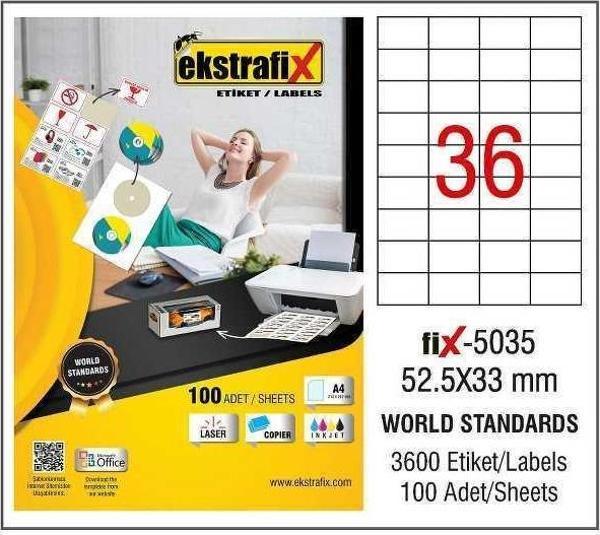 Ekstrafix Laser Etiket 100 Yaprak 52.5 x 33 mm Lazer Yazıcı Etiketi - Image 1