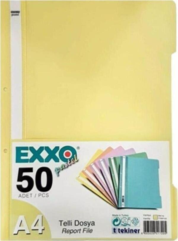 Exxo Telli Dosya Plastik A4 Sarı Telli Dosya (50 Li Paket) - Image 1
