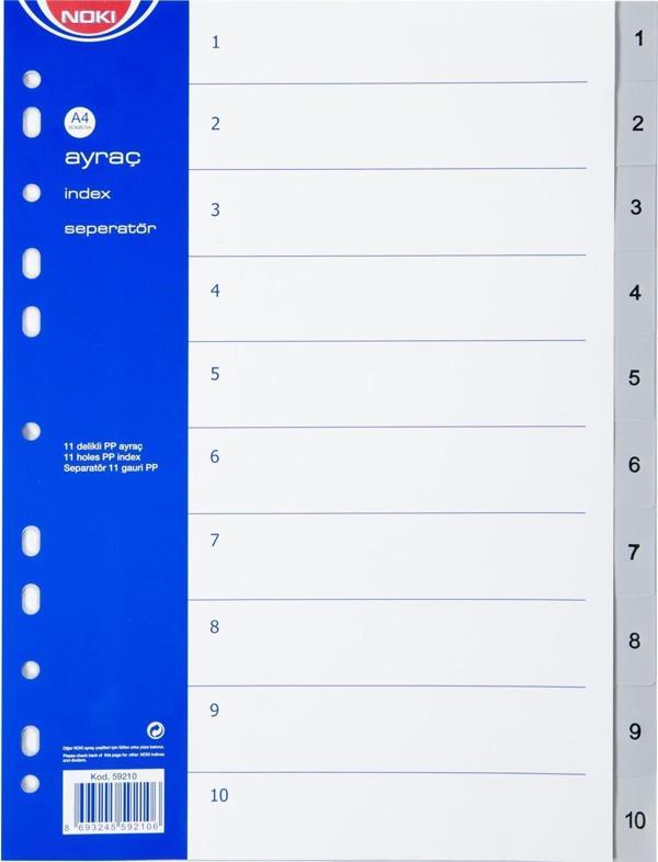 Noki Seperatör 1-10 Rakamlı Plastik A4 Dosya Ayraç Seperatör - Image 1