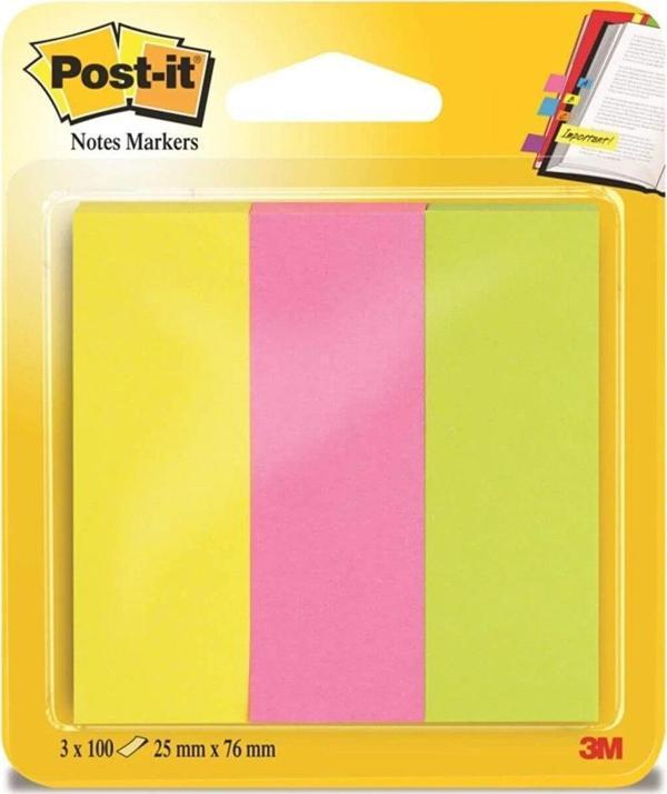 Post-it İndeks 100 Yaprak 25x76 MM Fosforlu 3 Renk İşaretleme Kağıdı 3 x 100 Yaprak - Image 1