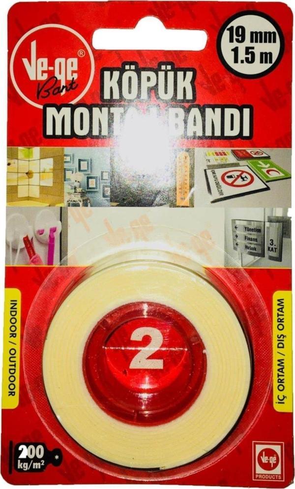 Ve-Ge Çift Taraflı Köpük Bant 19 MM x 1.5 Metre - Image 1
