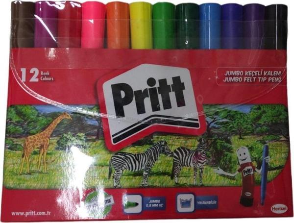 Pritt Keçeli Boya Kalemi Jumbo Yuvarlak Uç 12 Renk Jumbo Keçeli Boya - Image 1