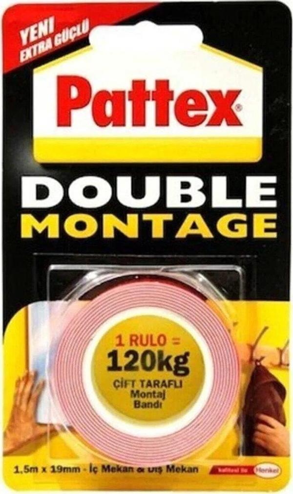Pattex Extra Güçlü Double Montaj Bandı 19 MM X 1.5 Metre 1 Rulo 120 KG Kapasiteli - Image 1