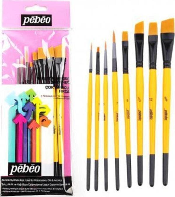 Pebeo Fırça Seti Angular Kesik Uç Suluboya 8 Li Fırça Seti (Set-6) - Image 1