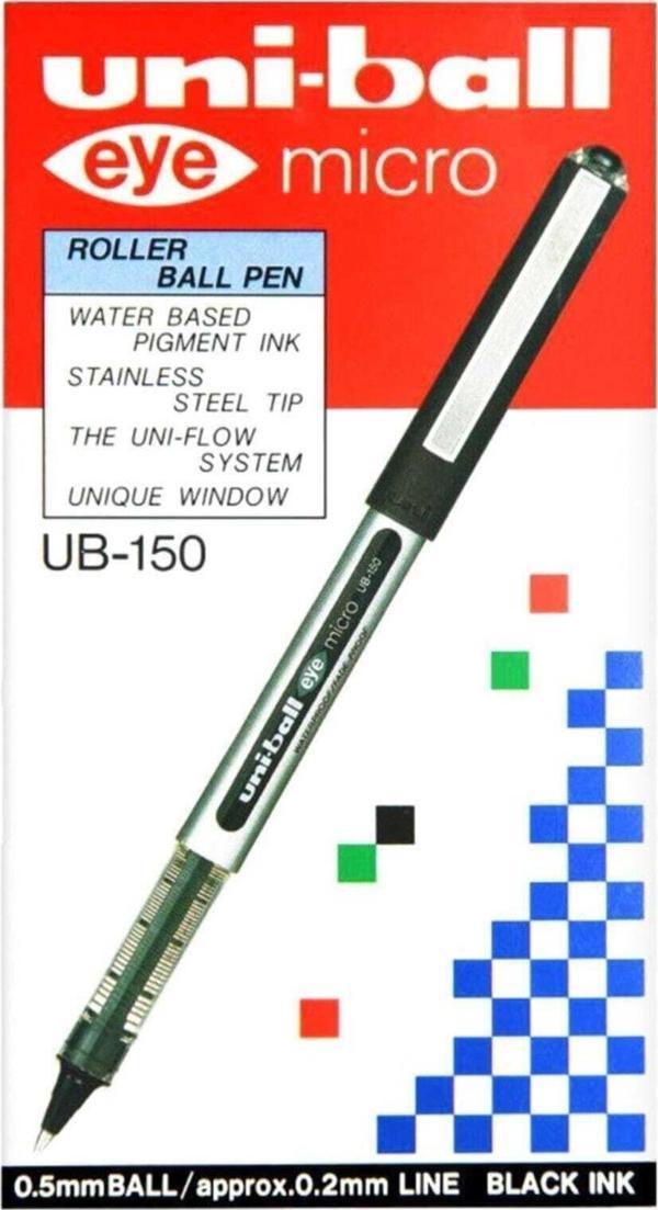 Uni-Ball Roller Kalem Eye Micro Bilye Uç 0.5 MM Siyah UB-150 (12 Li Paket) - Image 1