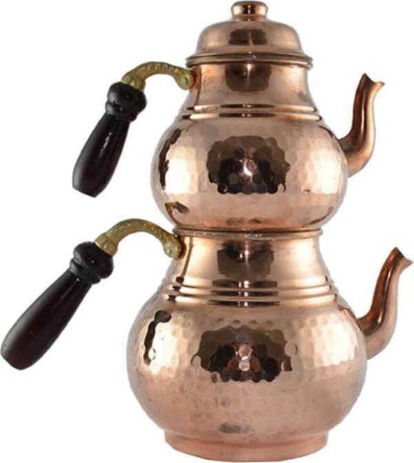 Zugazo Dövme Bakır Ahşap Kulplu Çaydanlık - Image 1