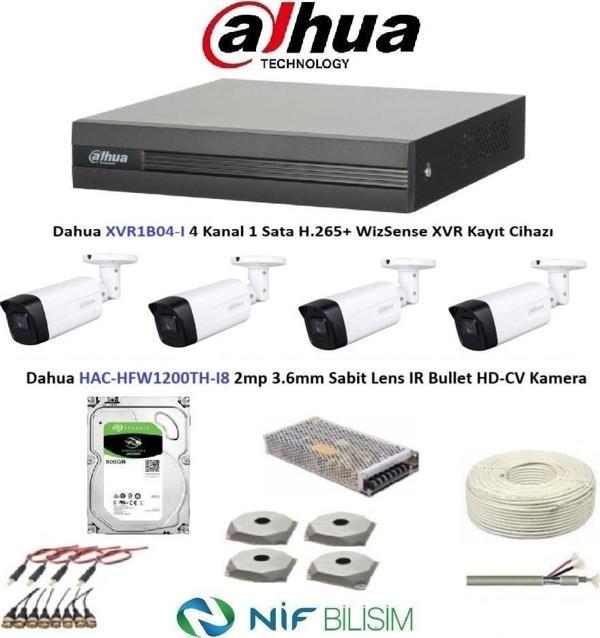Dahua 2mp 4 kameralı Dış ortam AHD Full Kamera Seti 500GB Disk HAC-HFW1200TH-I8 Büyük Kasa - Image 1
