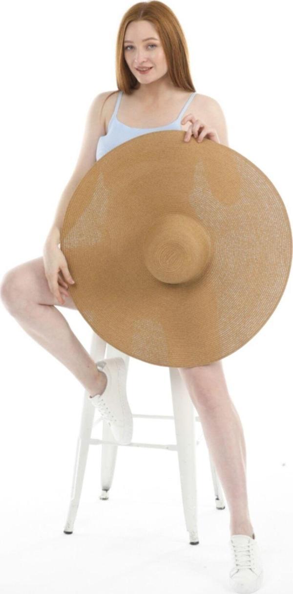 Reva Geniş Kenarlı Camel Hasır Şapka - Image 1