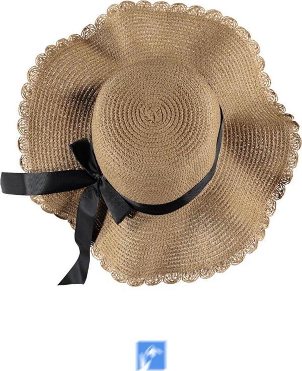 Reva Kadınlar Için Dalgalı Lüx Hasır Plaj Şapka ( 56-58 Cm ) - Image 1