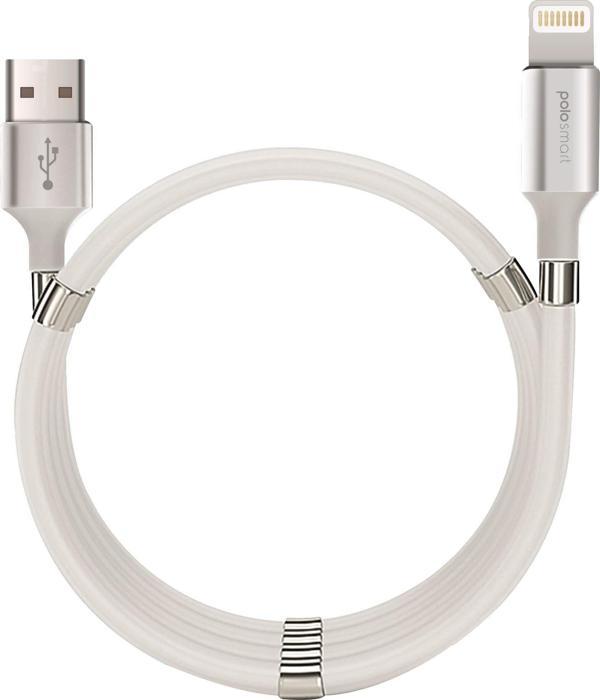 Polosmart PSM66 Mıknatıslı Sarmal Şarj ve Data Kablosu 1 Metre Beyaz - Image 1