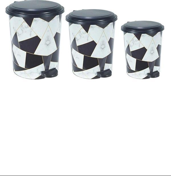 Desenli Pedallı Karışık Desen 3'lü Çöp Kovası Takımı Royaleks-M10144 - Image 1