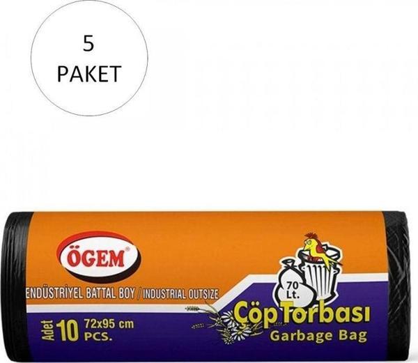Endüstriyel Battal Boy Çöp Torbası 72 x 95 cm 10 Lu Rulo x 5 Paket = 50 Adet (Siyah) - Image 1