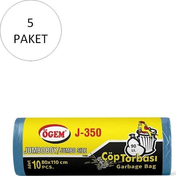 J-350 Jumbo Boy Çöp Torbası 80 x 110 cm 10 Lu Rulo x 5 Paket = 50 Adet (Mavi) - Image 1