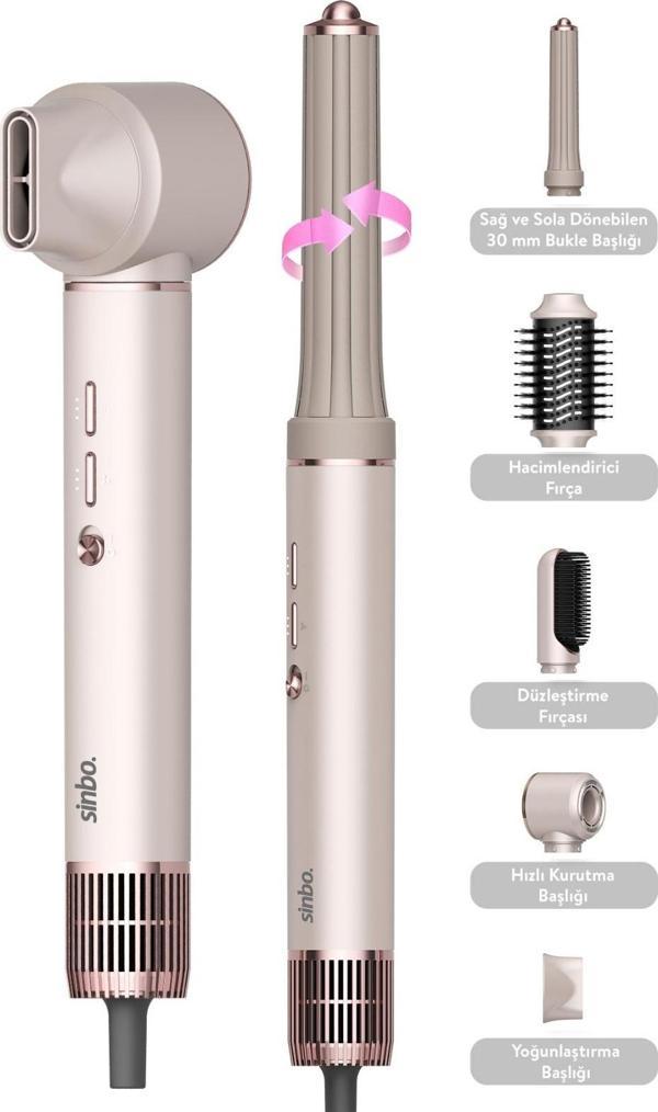 Sinbo SHD-1729 Pro Airwrap Compact Multi-Styler Shiny Rose Saç Şekillendirme Seti - Image 1