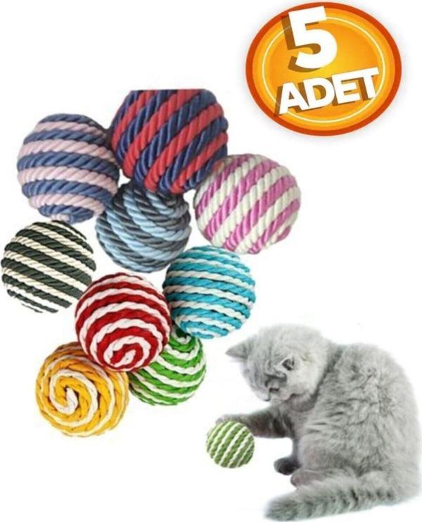 Tineke (5 Adet ) Ip Sarma Renkli Kedi Oyun Topu 4 Cm (Kedi Oyuncağı - Image 1