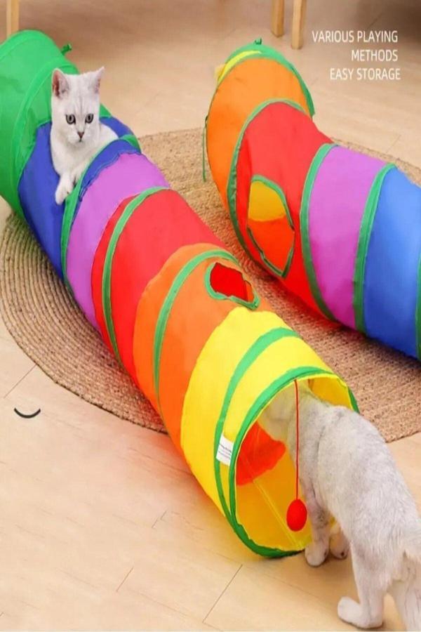 TİNEKE Düz Kedi Tüneli Katlanır Gökkuşağı Uzun Düz Kedi Köpek Oyun Tüneli Evcil Hayvan Oyun Tüneli - Image 1
